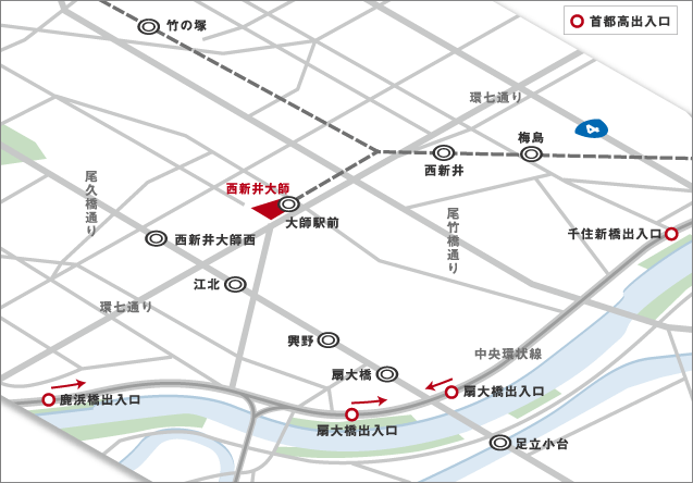 電車・バスでお越しの方はこちらの路線図をご参照